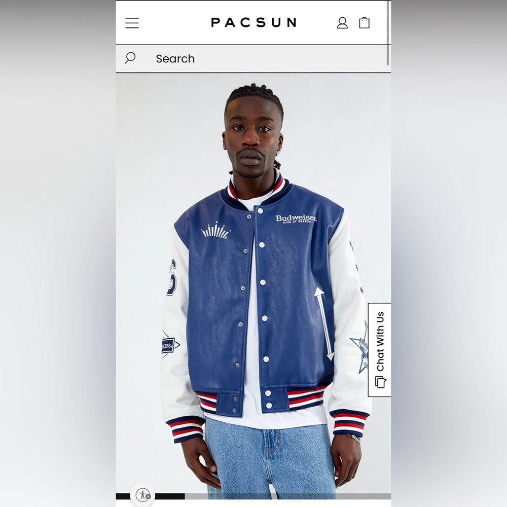 Budweiser By PacSun Faux Leather Varsity Jacket Size Small